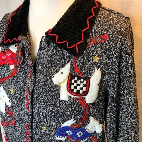 Vintage Dog Christmas Holiday Sweater Cardigan - S - Picture 3 of 7